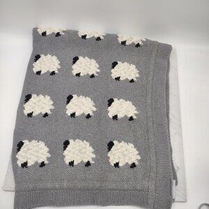 Vintage Sheep Knit Gray Baby Blanket Heavy Textured Knit 30"x 36" Nice!